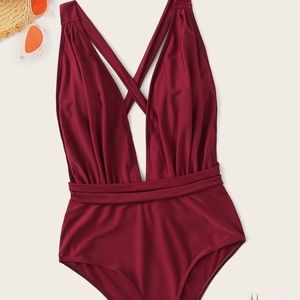 Plunging Neck Criss-Cross One Piece